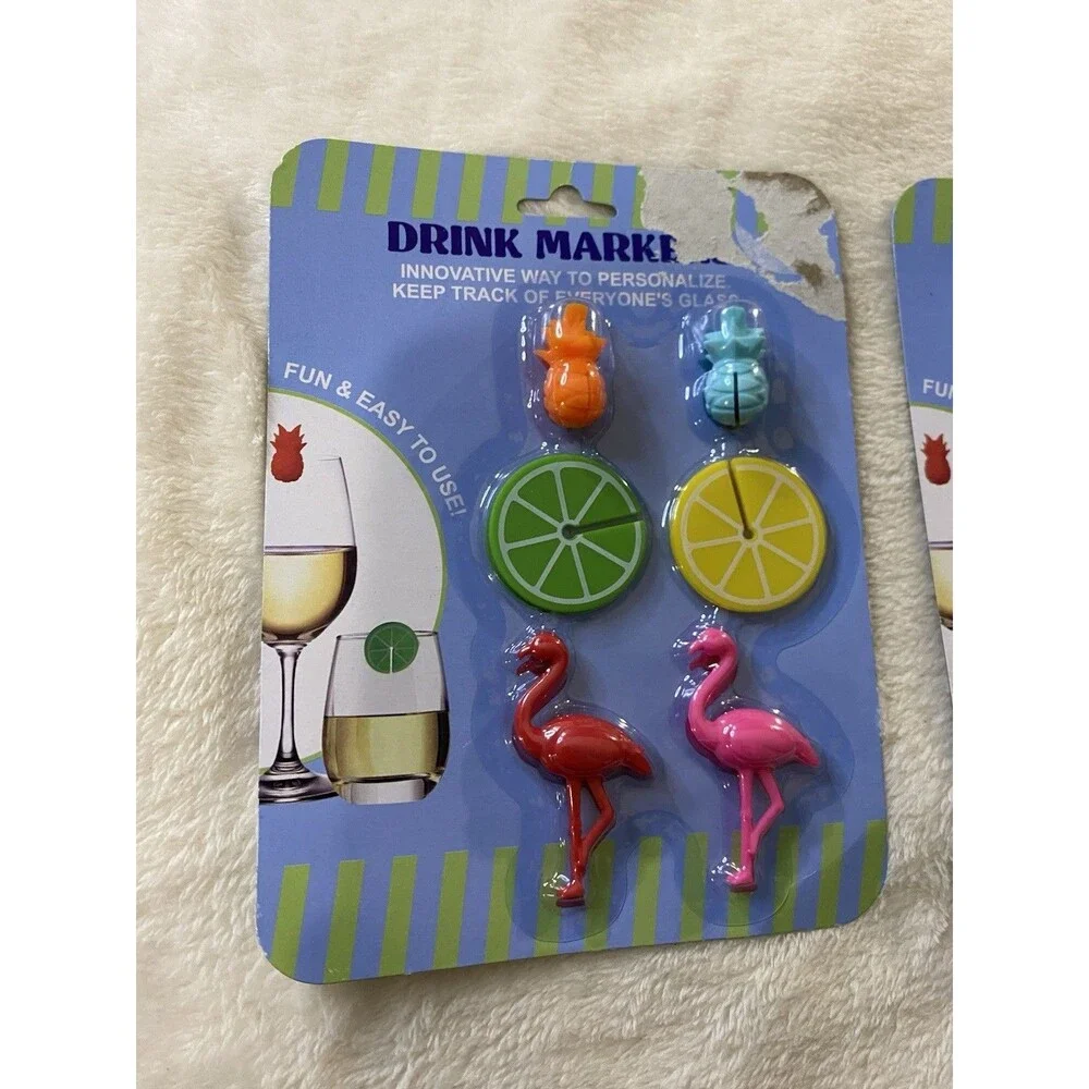2 Sets Drink Markers Pineapple Lemon Slice Flamingo Wine Glass Charms Tropical